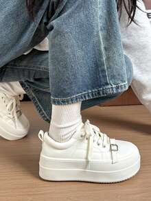 2026 Spring New Ugly Cute Big Head Bread Casual Platform Sneakers, Women Thick Sole Small White Shoes - White - View 4