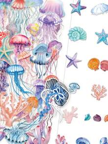 Set de 50 pegatinas transparentes con diseños de peces tropicales de dibujos animados para personalizar y decorar guitarra, equipaje, refrigerador, vaso de agua, planificador, computadora portátil y talla grande - Multicolor - Ver 4