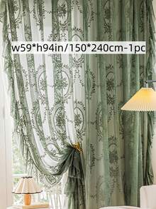 法式奢华复古公主风浅绿色提花蕾丝半透明窗帘，顶部杆袋式设计，适用于客厅、卧室、公寓等家居装饰窗帘 - 綠色 - 查看 13