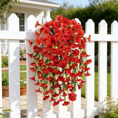 10pcs/6pcs/4pcs/2pcs/1pc Outdoor Artificial Hanging Flowers, Large Red Morning Glory, Suitable For Wedding, Home, Office, Garden Decor, Artificial Flowers With Eucalyptus Leaves, UV-Resistant Lifelike Hanging Plants, Suitable For Autumn Decor, Thanksgiving Decor, Wedding Arch, Wall, Garden, Bedroom, Office, Party Decor