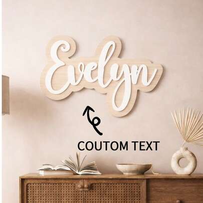 1pc Personalized Wooden Base With Acrylic Letter Logo, Double-Layer Custom Name Decor, Boho Style Handwritten Wall Art, Available In Sizes 15/20/30/40/50cm, Multiple Color Options, Ideal For Bedroom, Living Room, Wedding, And Housewarming Gifts