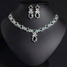 1set Conjunto de joyería de moda para mujer, incrustado de circonita, aretes, collar, adecuado para mujer/novia vacaciones/fiesta|boda/banquete|regalo - Conjunto de joyas - Ver 12