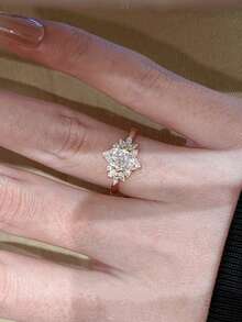 1 pieza Anillo ancho decorado con diseño floral y adornado con rhinestones - Anillo de fuegos artificiales - Ver 3