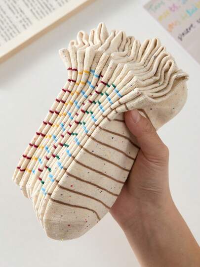 5 Pairs Striped & Polka Dot Sheer Socks For Women, Non-Slip Comfortable Breathable, Suitable For Spring/Summer