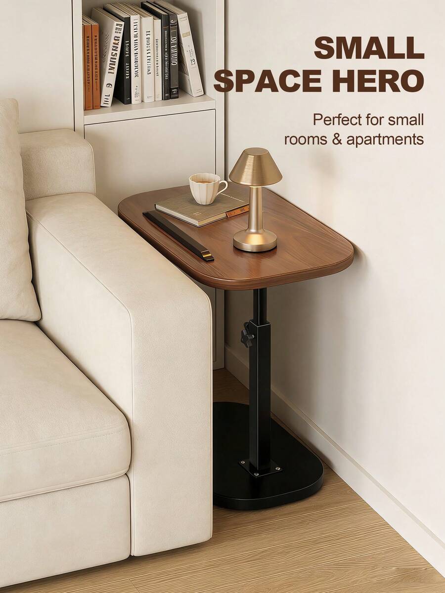 Adjustable Side Table, C Shaped End Table, Bedside Table With Small Spaces, Sofa Table With Metal Frame, Small Side Table For Couch, C Shaped Tray Table Side Table For Living Room Bedroom Corners And Office Dorm Room Decor Modern Style, Walnut Brown Color - Walnut Brown - View 1