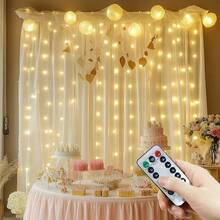 Đèn rèm LED 100/200/300/600 bóng, đèn treo tường trang trí phông nền đám cưới, cấp nguồn USB. 8 chế độ chiếu sáng: ánh sao lấp lánh, có điều khiển từ xa, đèn vòng hoa trang trí tiệc cưới. Thích hợp cho phòng khách, phòng ngủ, sân vườn, cửa sổ, sân khấu, tường, trang trí ngày lễ, tiệc sinh nhật, cầu hôn, đèn tạo không khí cho lễ cưới. - Đèn rèm USB - Xem 25