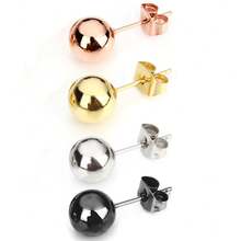 10pcs/Pack Stainless Steel Round Ball Stud Earrings (With Butterfly Earring Backs 4.5x6.5mm), Minimalist Versatile Unisex Hypoallergenic Titanium Earrings, DIY Jewelry Accessories - Bead Earrings - View 3