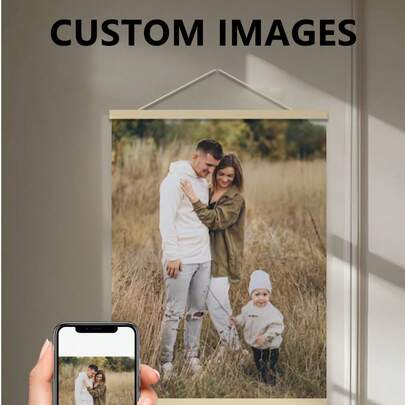 1Pc Hanging Bracket Custom Family Photo Canvas, Personalized Picture & Text Design, High Definition Printing, Sturdy Wooden Hanger, Multiple Sizes Available, Wall Art, Home Decor, Memorial Gift For Family & Friends