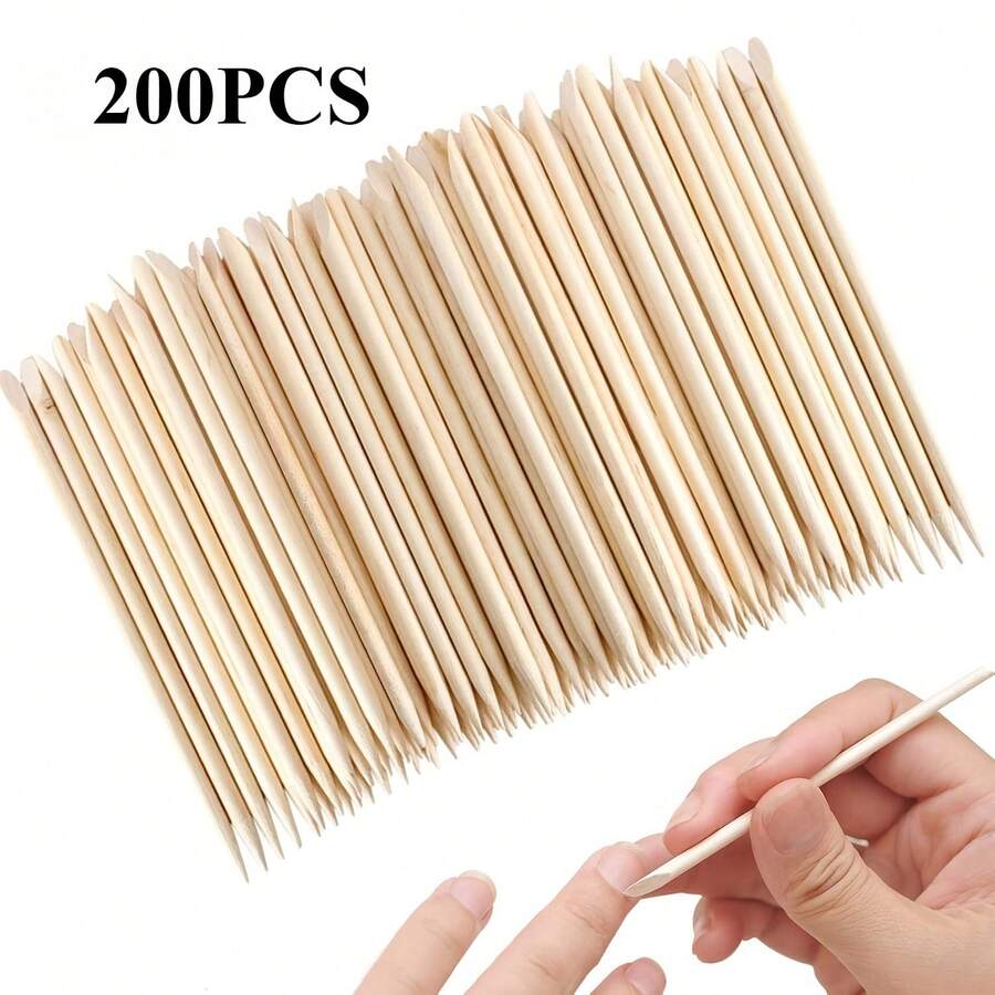 200 Pieces Of Orange Wood Nail Sticks - Double-Sided Keratin Layer Pusher And Remover, Multi-Functional Manicure And Pedicure Tools, Nail Sticks - Apricot - View 1