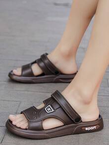 男士夏季两用厚底防滑沙滩凉鞋，休闲户外拖鞋 - 棕色 - 查看 5