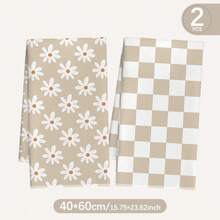 MEMNUN 2pcs Milk Tea Color Daisy Plaid Dual-Tone Printed Pattern Kitchen Towels Dish Towels 40*60cm/45*70cm Microfiber Modern Soft Absorbent Dish Cloths Hand Towels Home Decor Kitchen Decor Hand Towels Kitchen Accessories Machine Washable Cleaning Supplies Suitable For Restaurant Kitchen Bathroom Home Decor And Gift All Seasons - Multicolor - View 12