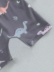 婴儿/男童连体泳衣，可爱恐龙印花泳装，适合海滩、泳池、度假 - 深灰色 - 查看 6