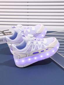 青少年轮滑鞋、旱冰鞋、四轮滑冰鞋、小型四轮鞋、LED充电发光鞋 - 紫色 - 查看 7