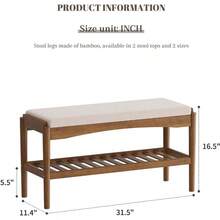 Shoe Bench Entryway Bamboo 2-Tier Shoe Rack With Cushion Padded Seat Shoe Bench Organizer Stable For Entry, Hallway, Living Room, Bedroom, Closet (31.5 * 11.4 * 16.5IN, Brown-Beige) - Nâu be - Xem 2