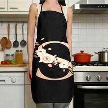 1pc Women's Fashion Floral Pattern C-Letter Design Kitchen Baking Cooking Apron, Elegant Minimalist Home Cleaning Protective Apron - C - View 22