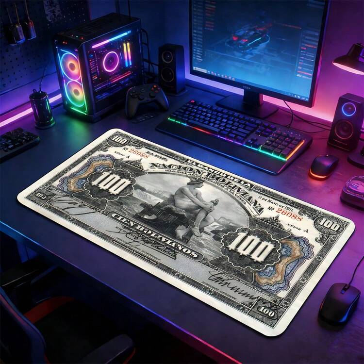 YUFZX 100 Dollar Bill Money Design XXL Extended Gaming Mouse Pad, Large Desk Mat With Non-Slip Rubber Base, Stitched Lock Edge Washable Desktop Pad, Suitable For Gaming Setup Home Office, Ideal Gift For Gamers & Money Aesthetic Fans - View 2