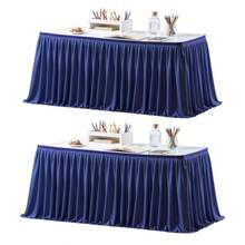 Falda de mesa azul marino para mesas rectangulares falda de computadora de 6 pies para profesores aula volantes falda de computadora de tela de poliéster para novia baby shower fiesta de - Azul Oscuro Paquete de 2 pies - Ver 1