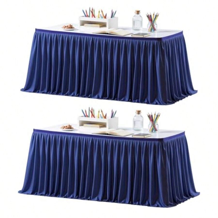 Falda de mesa azul marino para mesas rectangulares falda de computadora de 6 pies para profesores aula volantes falda de computadora de tela de poliéster para novia baby shower fiesta de - Azul Oscuro Paquete de 2 pies - Ver 1