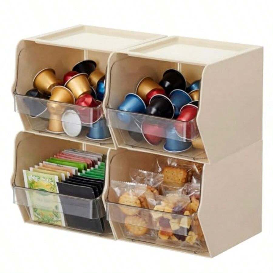 4 contenedores de almacenamiento para cápsulas de café con soporte de gran capacidad accesorios de plástico organizador de almacenamiento ideal para cápsulas de expreso para nevera - Crema - Ver 1