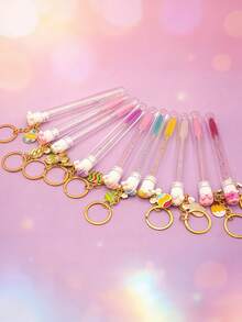 1/3/4/5 piezas Llavero de conejo de huevo metálico de colores, cepillo de tubo de alta calidad para pestañas y cejas, herramienta para extensión de pestañas, set portátil de brochas de maquillaje para viajes - Multicolor - Ver 5