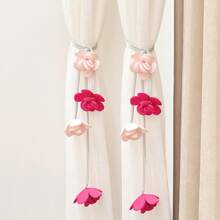 Bộ 2 chiếc/1 chiếc Dây buộc rèm trang trí bằng vải hoa hồng lãng mạn, Dây buộc rèm voan, Dây buộc màn chống muỗi - Hồng + Hồng nhạt - Xem 7