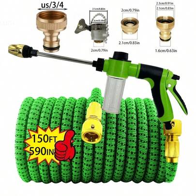 Expandable Rubber Hose With High-Pressure Nozzle, Car Wash Water Pipe, Water Gun, Expandable Water Pipe For External Cleaning And Animal Cleaning, European And American Standard Multi Threaded Connector