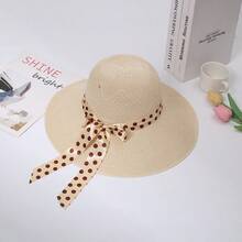 New Summer Women's Polka Dot Hat With Bow And Ribbon, Suitable For Travel And Beach, Wide Brim Sun Protection Hat - Multicolor - View 10