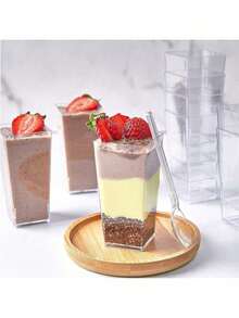 100个/套 3盎司/90毫升方形迷你甜点杯，透明塑料派对零食碗，适合生日婚礼派对 - 無色 - 查看 6