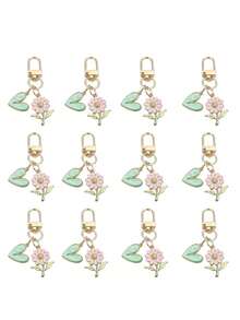 15pcs Pink Chrysanthemum Heart Keychain Gift Set - Includes 5 Keychain Pendants, 5 Thank-You Cards, And 5 Tulle Bags. The Zinc Alloy Keychains Are Decorated With Green Hearts And Pink Flowers, And Can Be Used As Bag Charms Or Headphone Charms. Perfect For Wedding Gifts, Travel Souvenirs, Graduation Party Gifts, Birthday Gifts, Housewarming Gifts, And Mother's Day Gifts. - 均碼 - 查看 7