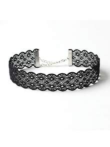 1件哥特风镂空网纱纹身颈链，蕾丝项圈项链，女士款 - 彩色 - 查看 4