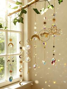 1件波西米亚风太阳、月亮、莲花、银杏水晶捕梦网吊坠，窗户装饰，氛围照明装饰，适用于卧室、客厅、阳台、花园、冥想空间、公寓、宿舍、工作室、咖啡馆、瑜伽馆，节日礼物 - 彩色 - 查看 9