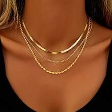 3pcs Set Vintage Metal Choker Necklace, 304 Stainless Steel, 18K Gold Plated, Hypoallergenic, Minimalist European And American Style, Elegant Necklace For Commuting, Dating, Party, Layering, Refine Neckline, Fashion Jewelry - 3-piece Necklace - View 8