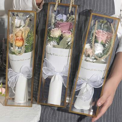 1 Bó hoa giả kèm hộp quà, hoa cắm thủ công, hoa hồng và hoa cẩm chướng, thích hợp làm quà tặng sinh nhật, Ngày Valentine, Ngày của Mẹ, Ngày Nhà giáo, Kỷ niệm, Đám cưới, Ngày lễ, Tiệc tùng, Trang trí nhà cửa, bàn làm việc, Phụ kiện chụp ảnh.