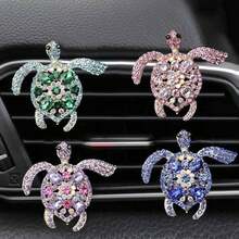 1pc/3pcs Rhinestone Inlaid Colorful Gem Turtle Decor Car Air Vent Fragrance Clip, Creative Car Interior Aroma Diffuser - 1pc-green - View 1