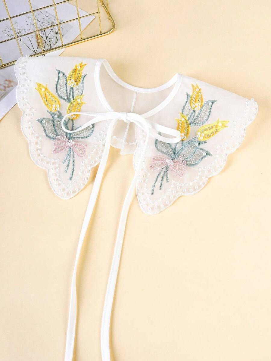 1件新款蕾丝边时尚肩披/领子，适合日常穿着 - 白色 - 查看 1