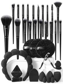 38件套化妆工具套装，包含：20支化妆刷套装+3个洁面海绵+1个发圈+3个三角粉扑+1个睫毛夹+3个迷你气垫粉扑+3个化妆海绵+3个迷你化妆海绵+1套化妆刷清洁工具，一应俱全，新手友好 | 方便旅行携带，送礼佳品 | 新手/女性的完美之选 - 彩色 - 查看 13