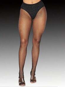 1pair Women Glitter Rhinestone Decor Fashion Fishnet Tights - Black 3 - View 5