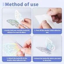 12片/套 3D镂空蝴蝶墙贴，蛋糕装饰，婚礼装饰，家居客厅装饰礼品，生日毕业家居墙面装饰浴室卧室房间装饰用品家居装饰 - 幻彩白 - 查看 7