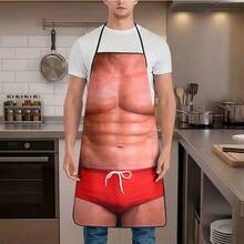 1pc Men's Muscle Pattern Apron, Creative Fitness Themed Kitchen Apron, Muscle, Chest, Abs Design, Cooking, Baking, BBQ Protective Apron - A - View 6