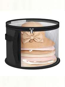1pc Large Foldable Hat Storage Box, Suitable For Hats, Clothes And Accessories Storage, With Reinforced Handle, Fits Baseball Caps, Sun Hats, Beach Hats And Garments, Lightweight With Transparent Window And Double Zipper Design - Multicolor - View 6