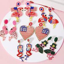 4th Of July USA 250th Flamingo Earrings, Red White Blue Beaded Drop Earrings For Beach, Parades & America's 250th Anniversary - Multicolor - View 1