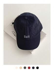 简约弯檐棒球帽，饰有字母刺绣，男女皆宜的软顶棒球帽，百搭美式风格，春夏款，灰色复古设计 - salt刺繡 - 查看 7