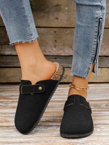 Women's Platform Slip-On Mules, Retro Thick-Sole Adjustable Buckle Round Toe Casual Loafers - Black - View 2