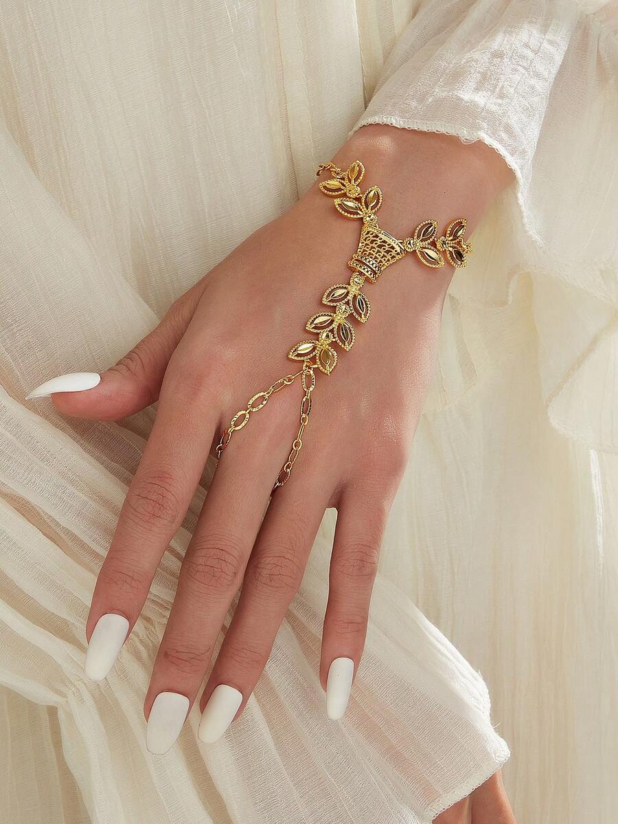1条复古麦穗图案指链,适合女士参加派对、节日和日常佩戴 - 金色 - 查看 1