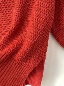 Chunky Mock Neck Knit Sweater, Long Sleeve Balloon Sleeve Pullover Fall Winter Outfit, Relaxed Fit Side Slit Textured Knit Top | Soft Breathable Knit | Multi-Color Options | Perfect With Jeans Casual Textured Knit Balloon Sleeve Sweater | Mock Neck & Ribbed Cuffs | Oversized Loose Fit | Soft Lightweight Fabric | Streetwear & Lounge Essential | Vibrant Solid Colors | Brunch & Date Outfit - Red - View 6