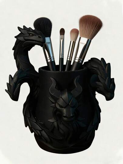 1个3D打印三头龙化妆刷架，适用于桌面、办公室、家居装饰，创意礼品，现代简约风格