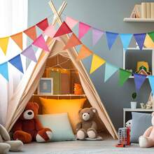 12面/套彩色三角旗，适用于生日派对、婚礼装饰、户外派对，防水亚麻质感三角旗，每串4米，可重复使用 - 查看 2