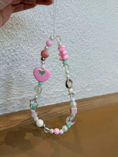 彩色星星草莓串珠手机挂绳，手工串珠手机壳挂绳，相机挂饰，手机壳挂绳