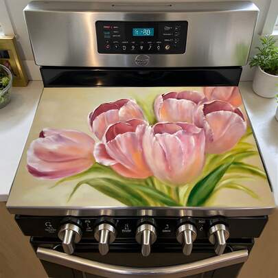 1pc Tulip Style Flower Kitchen Stove Protection Pad, Diatom Mud Stove Pad, Scratch Protection Pad, Dish Drain Pad, Non-Slip Heat-Resistant Table Pad, Suitable For Stoves, Coffee Machines And Electrical Appliances, Home Kitchen Decoration.