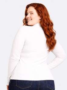 Women's Plus Size Turtleneck Long Sleeve Ribbed Winter Blouse - 白色 - 查看 2